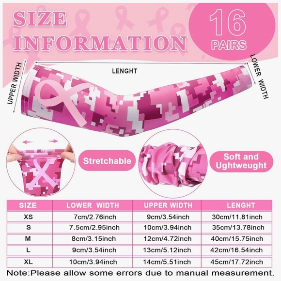 Breast Cancer Awareness Sleeves Pink Ribbon Arm Sleeves - Picture 3 of 4